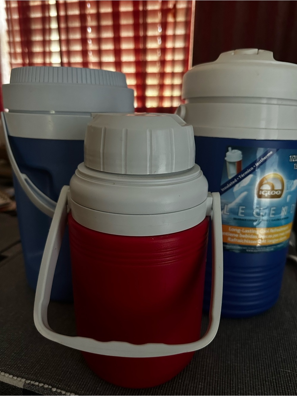 Igloo(new)Rubbermaid and Coleman(red)
Drink coolers